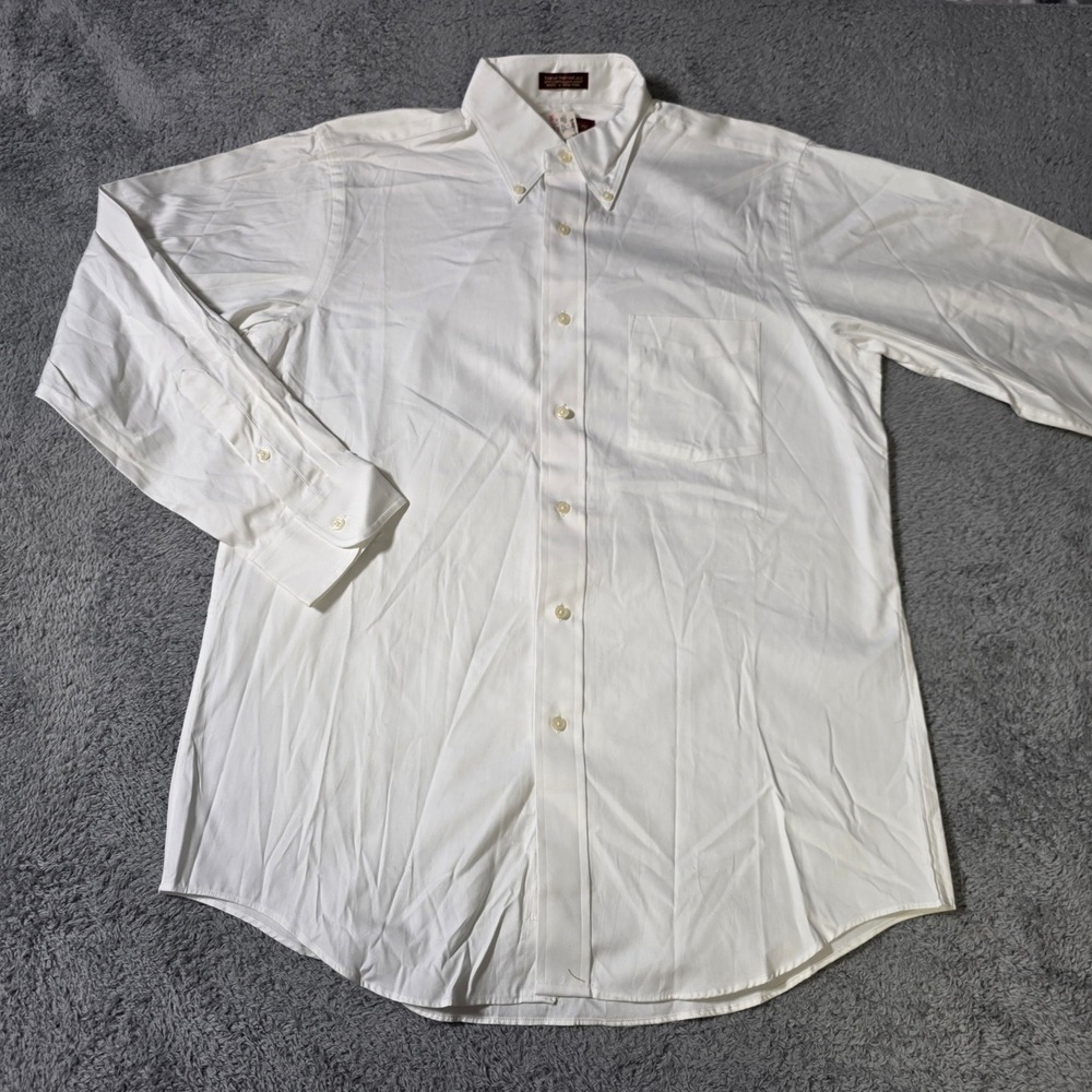Arbor Way Mens 15.5 33 Dress Shirt White Cotton Pinpoint Button Down Long Sleeve